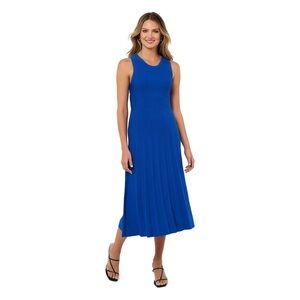 Elegant Blue Pleated Sleeveless Dress